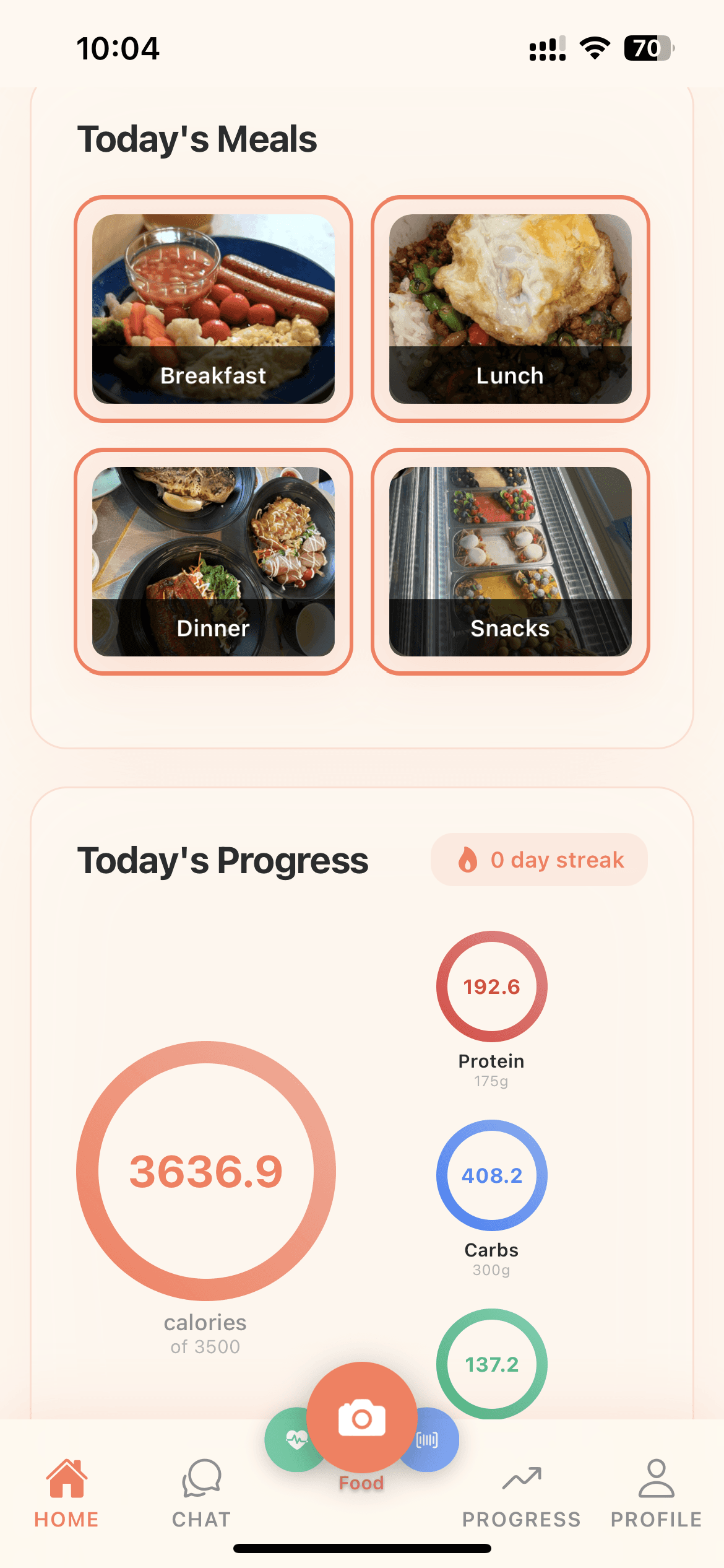 WelthFi app dashboard showing nutrition and activity tracking