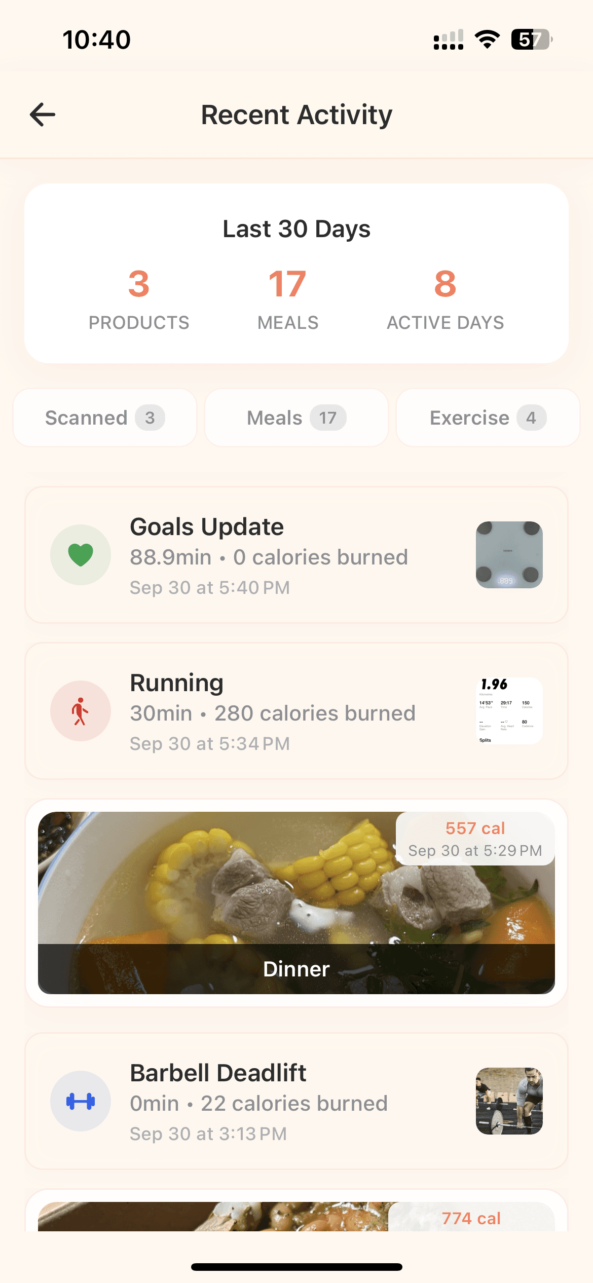 Recent activity feed